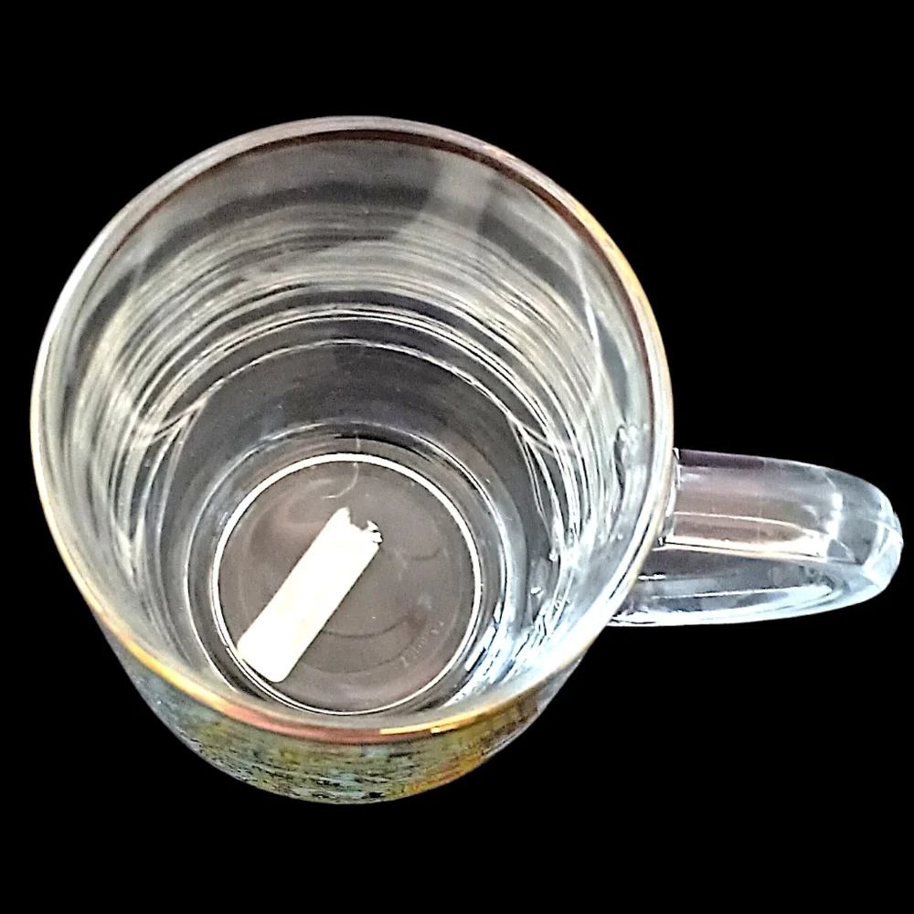 Vtg Scotland Souvenir Glass Mug Cup Gold Trim Transfer Ware‎ Map Highland Arts